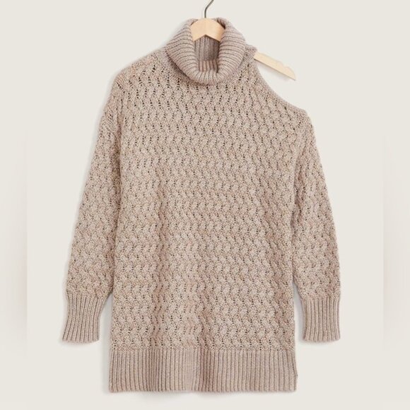 Addition Elle Cable Knit Chunky Turtleneck Sweater Cold Shoulder Tunic winter - Picture 4 of 14